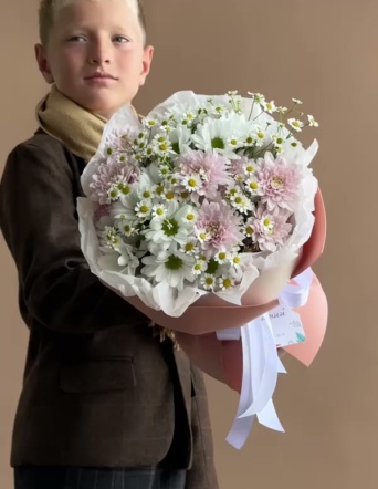 Дуобукет из хризантем и ромашек №1954