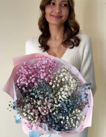 Гипсофила радужная в розовом оформлении (3 шт) №1679