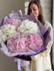 Гортензии в лавандовом оформлении (5 шт) №1636