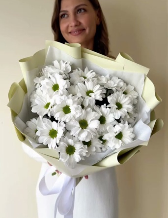 Хризантема ромашковая в нежном оформлении (3шт) №1165