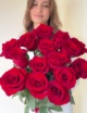 Красные розы в ленту (15 шт) №1040