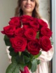 Красные розы в ленту (15 шт) №1548