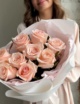 Нежно-розовые розы в нежном оформлении (9 шт) №1546