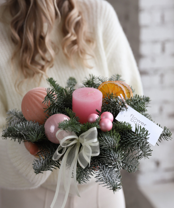 Новогодний подсвечник в нежной гамме №2127