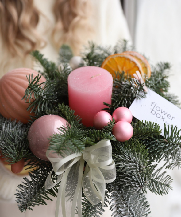 Новогодний подсвечник в нежной гамме №2127