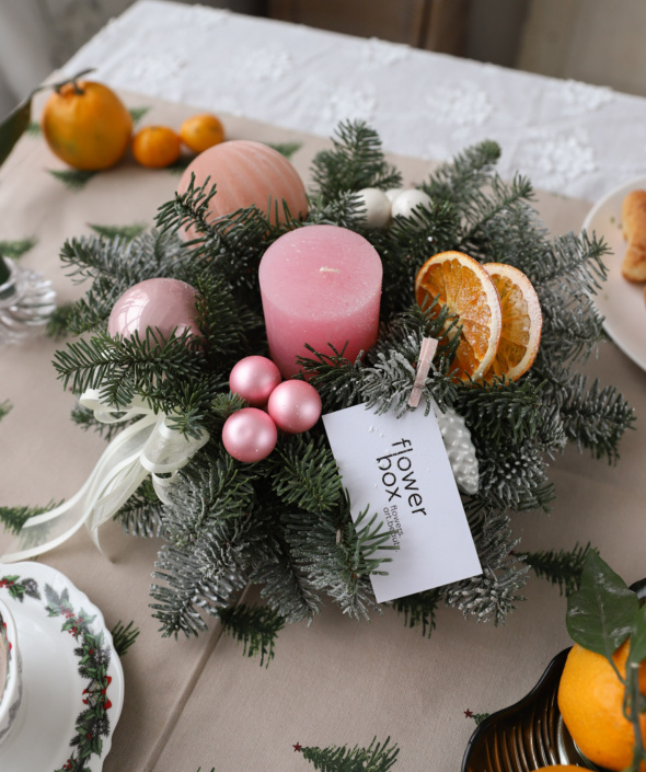 Новогодний подсвечник в нежной гамме №2127