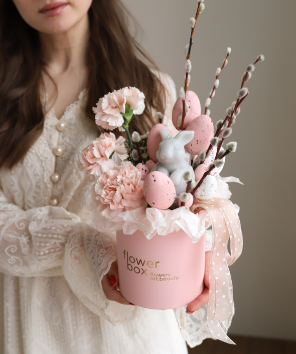 Пасхальная композиция в шляпной коробке №2149