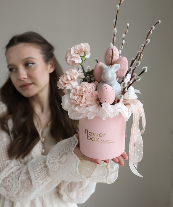 Пасхальная композиция в шляпной коробке №2149