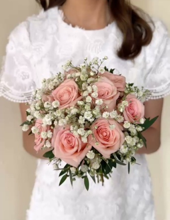 Свадебный букет c гипсофилой  и розами №1673