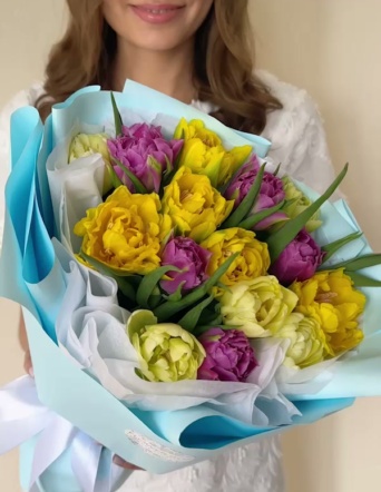 Яркий микс махровых тюльпанов (15 шт) №2066