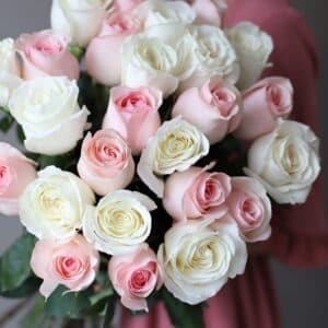 Белые и розовые розы в ленту (25 шт) №1032 - Фото 5