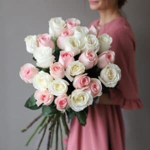 Белые и розовые розы в ленту (25 шт) №1032 - Фото 6