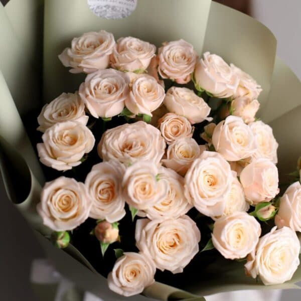Кустовые пионовидные розы в фисташковом оформлении (7 шт) №1208 - Фото 2