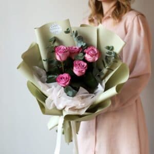 Монобукет из роз в корейском стиле (5шт) №1267 - Фото 33