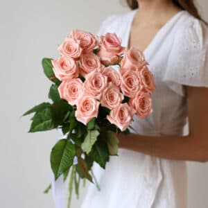 Нежно-розовые розы в ленту (15 шт) №1547 - Фото 47