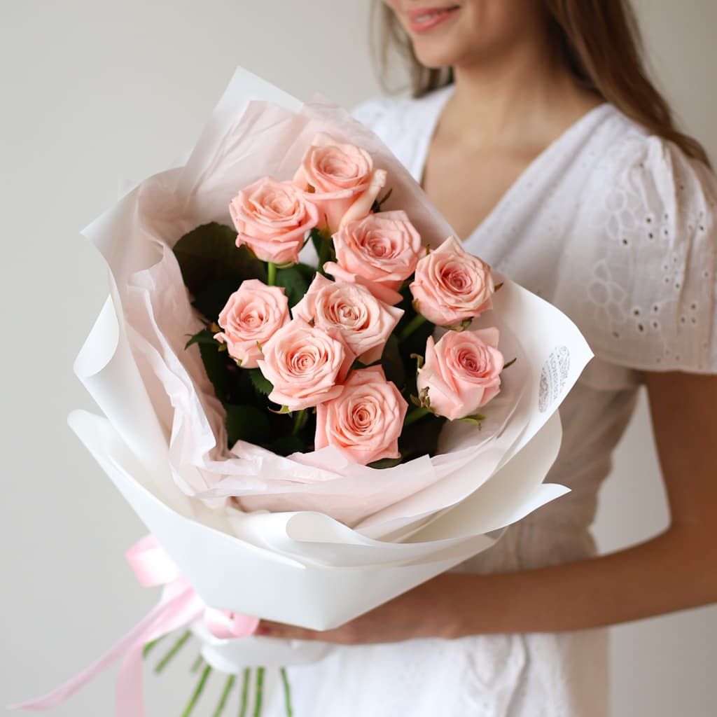 Нежно-розовые розы в нежном оформлении (9 шт) №1546 - Фото 48