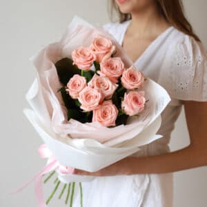 Нежно-розовые розы в нежном оформлении (9 шт) №1546 - Фото 41