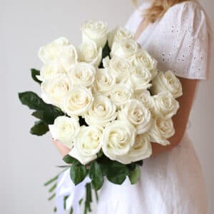 Розы белые в ленту (25 шт) №1050 - Фото 27