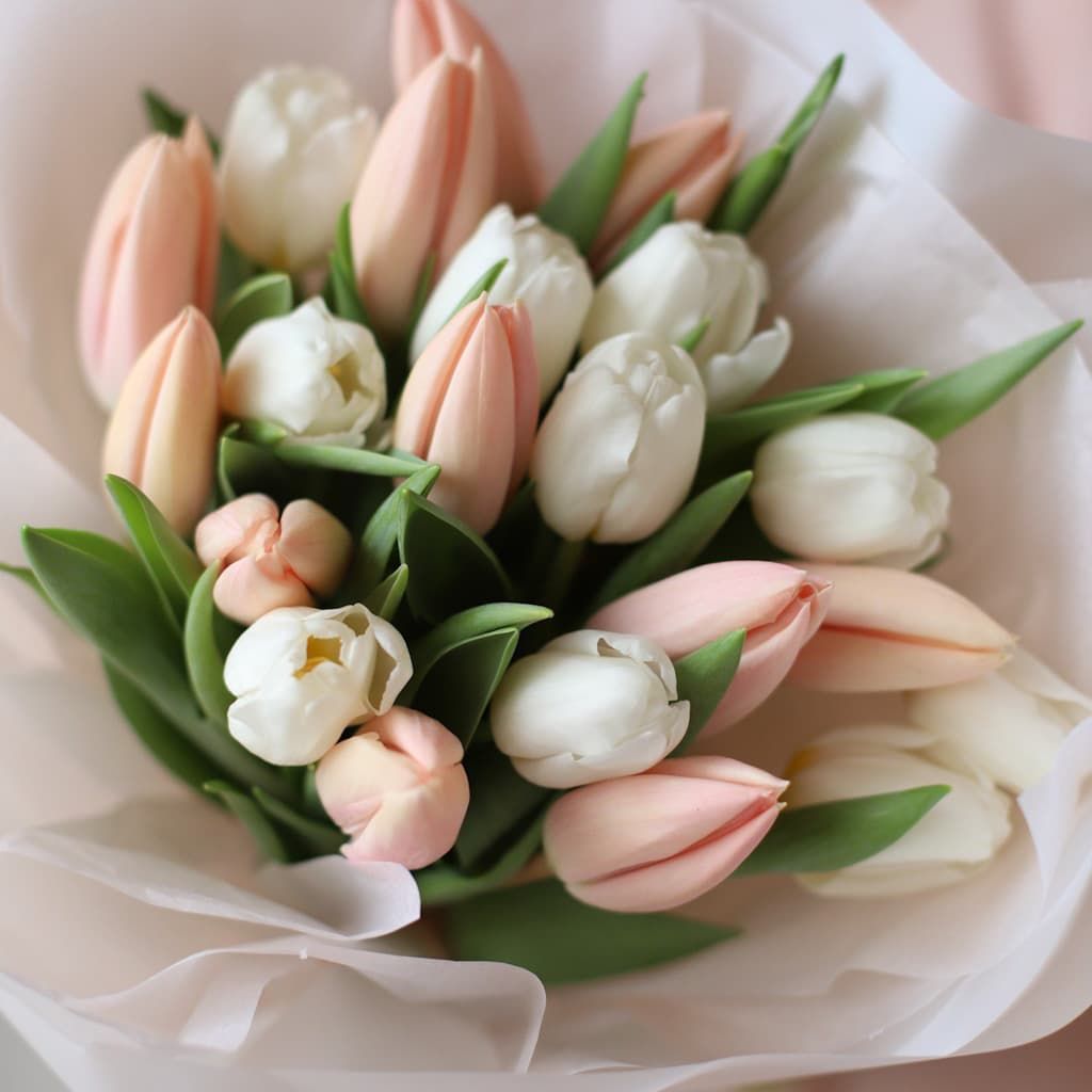 Нежные тюльпаны голландские в белом оформлении (21 шт) №1596 - Фото 116