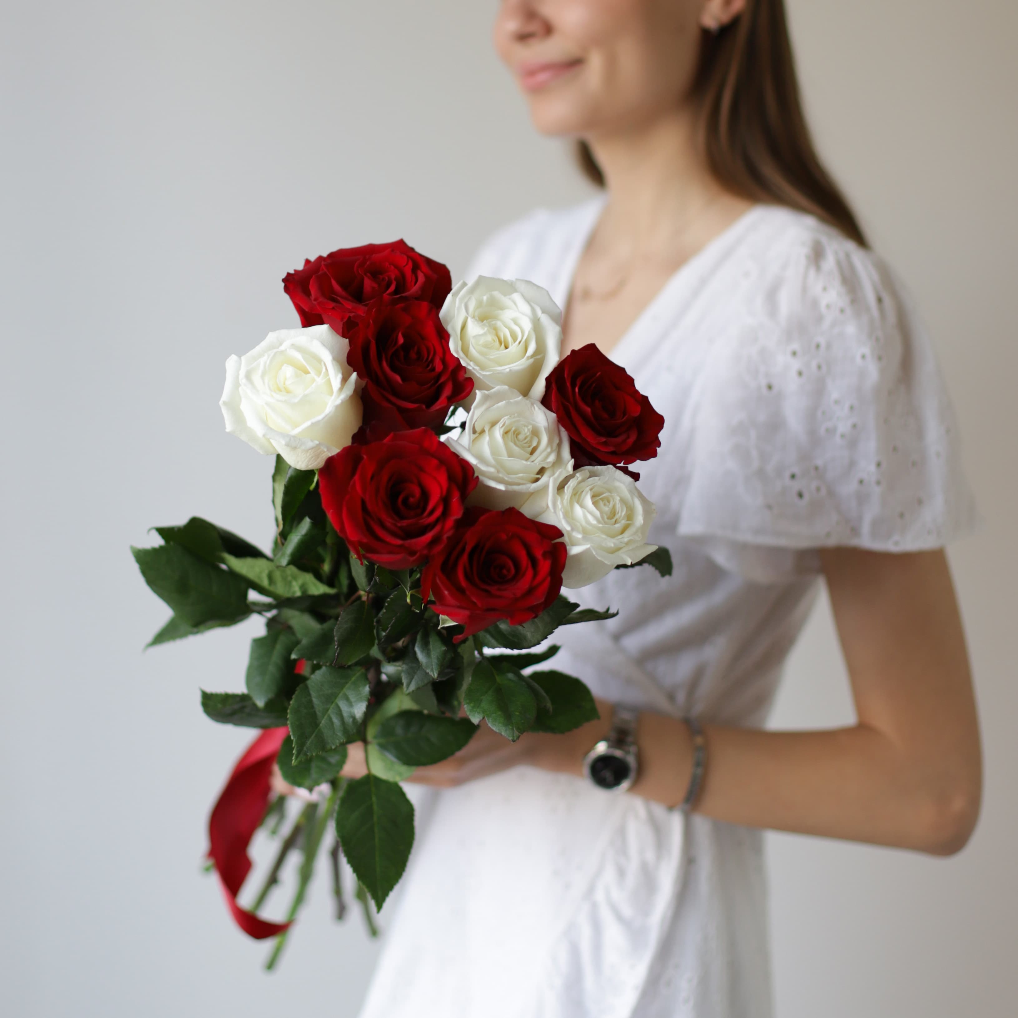 Красные и белые розы в ленту (9 шт) №1033 - Фото 20