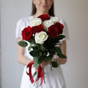 Красные и белые розы в ленту (9 шт) №1033 - Фото 46
