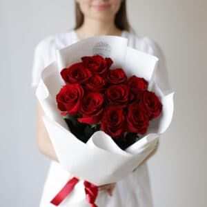 Красные розы в белом оформлении (11 шт) №719 - Фото 11