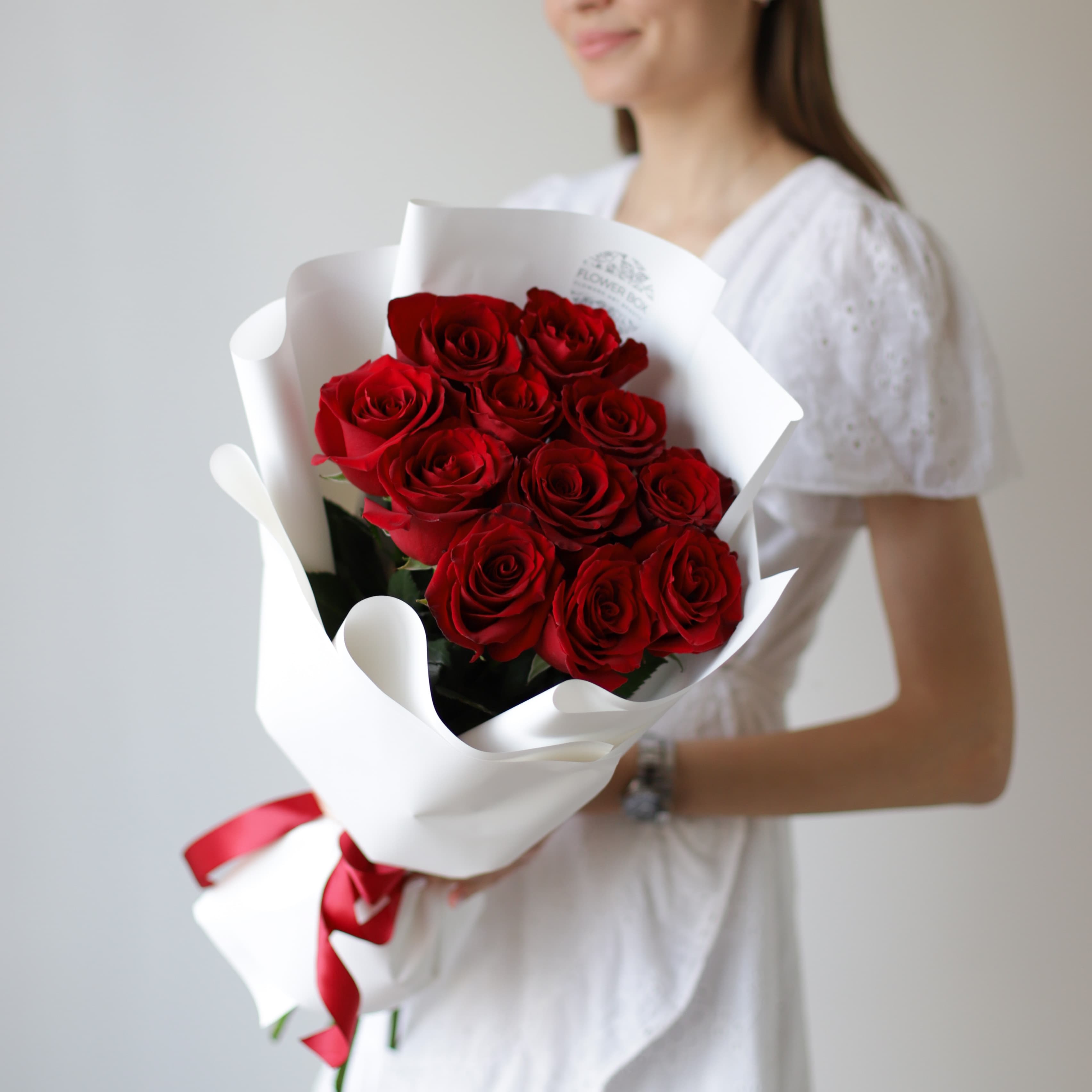 Красные розы в белом оформлении (11 шт) №719 - Фото 27