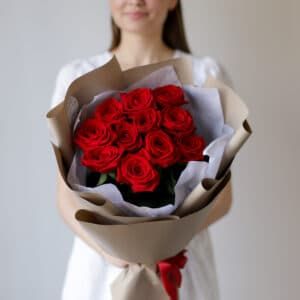 Красные розы в бежевом оформлении (11 шт) №1440 - Фото 29