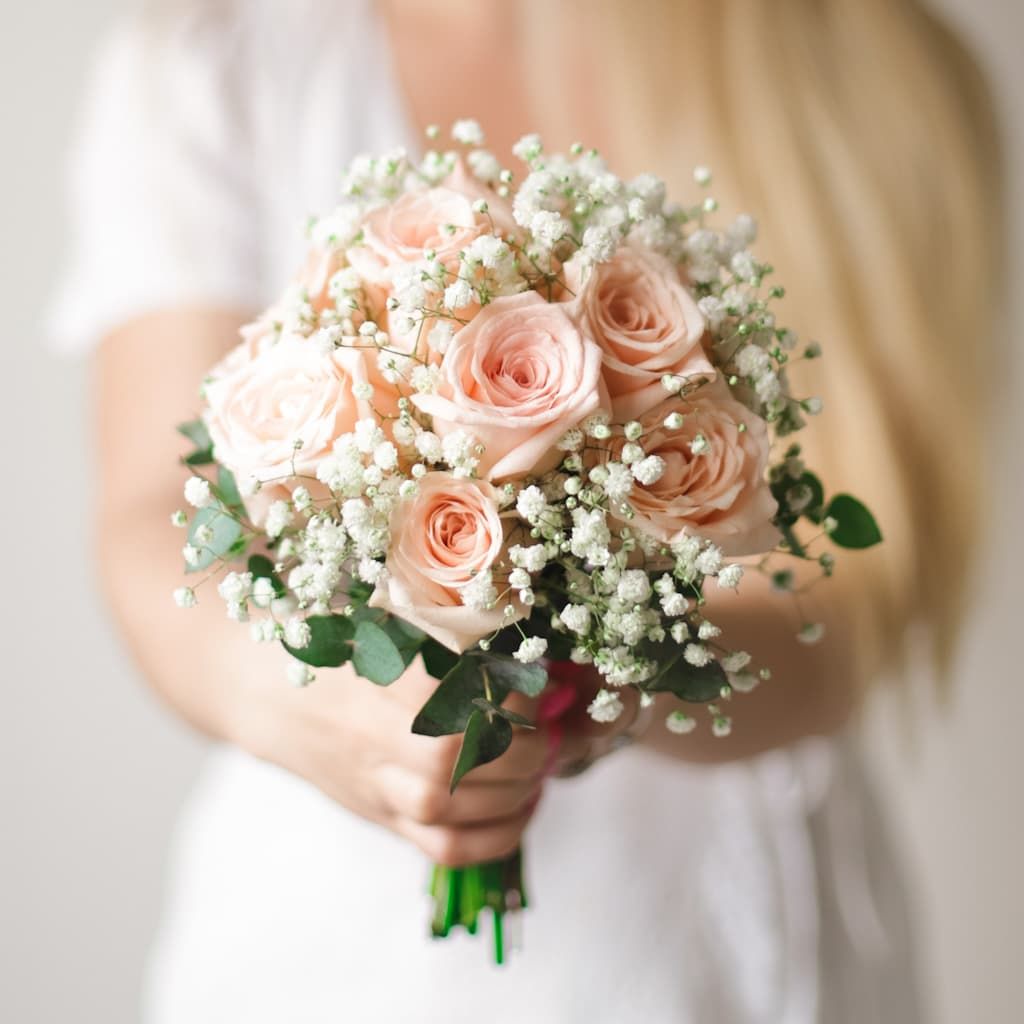 Свадебный букет c гипсофилой  и розами №1673 - Фото 19