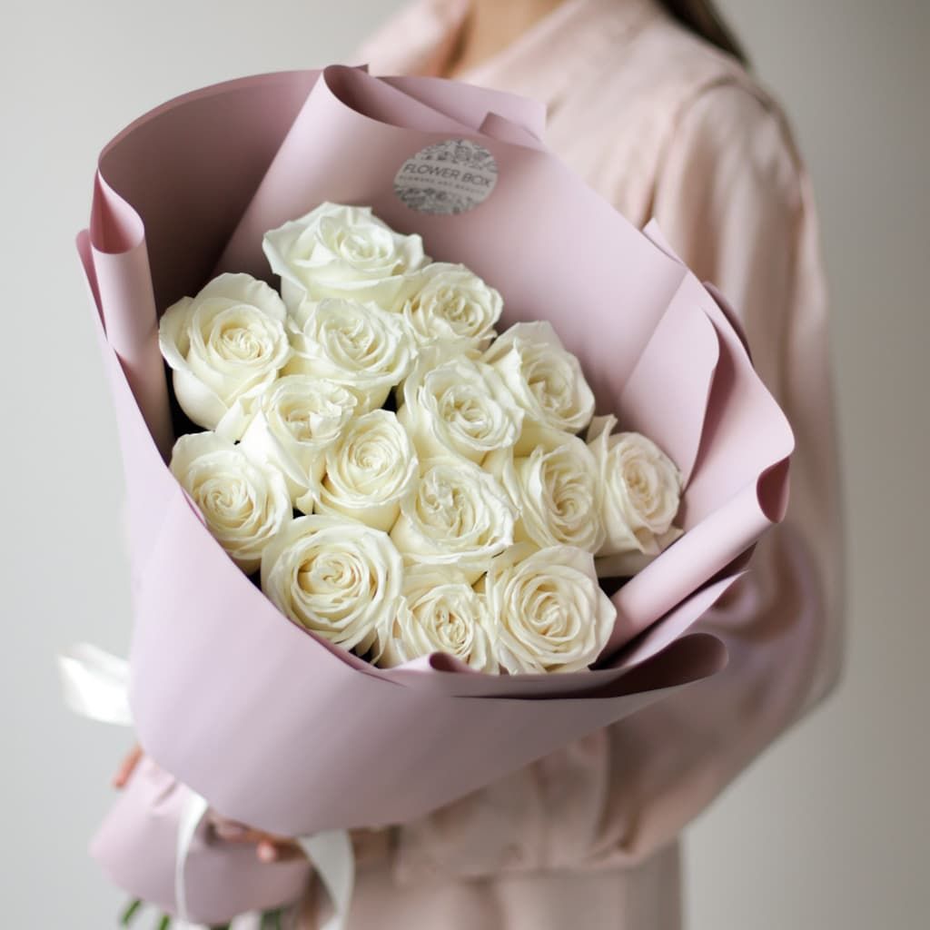 Белые розы в нежном оформлении (15 шт) №1748 - Фото 22