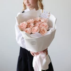 Нежно-розовые розы в белом оформлении (11 шт) №1771 - Фото 14