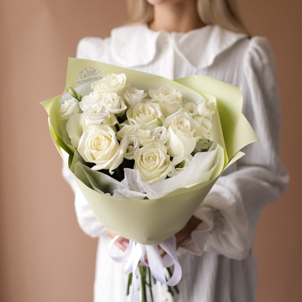 Белые розы с эустомой №1843 - Фото 40