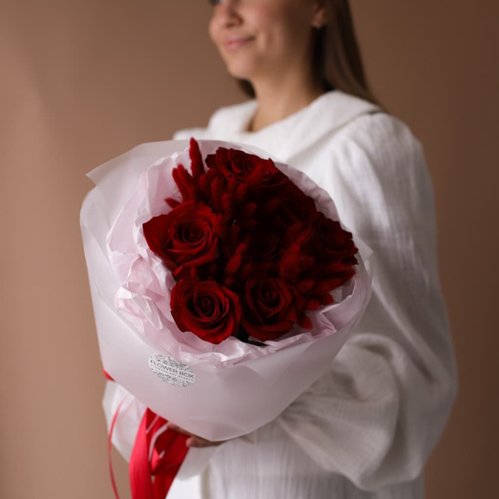 Букет с красными розами и сухоцветами №1834 - Фото 27