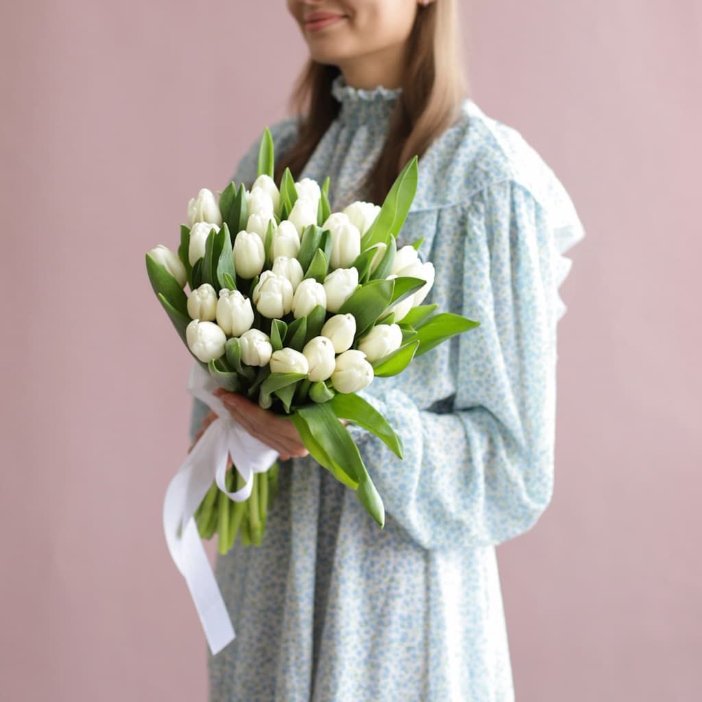 Белые тюльпаны в ленту (31 шт) №1853 - Фото 42