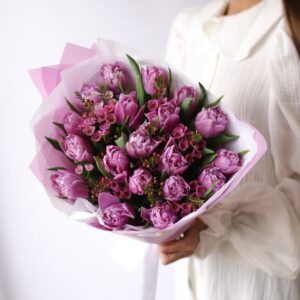 Букет тюльпанов с хамелациумом №1857 - Фото 4