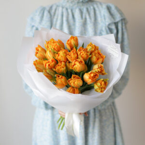Оранжевые махровые тюльпаны (21 шт) №1859 - Фото 4