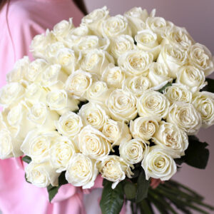 Розы белые в ленту (51 шт) №1900 - Фото 4