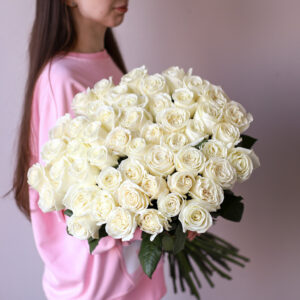 Розы белые в ленту (51 шт) №1900 - Фото 52