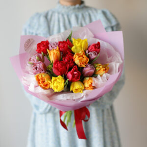 Яркий микс махровых тюльпанов (19 шт) №1862 - Фото 4